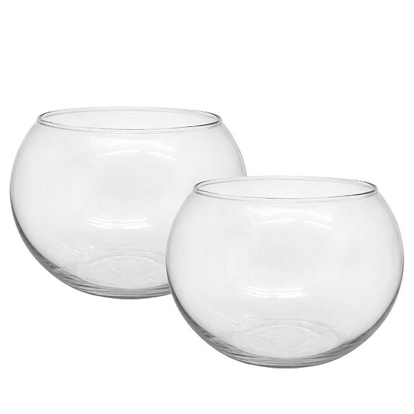 Jogo 2 Vasos de Vidro Redondo Tipo Aquário 2,2 Litros Decorativo Arranjos e Terrários