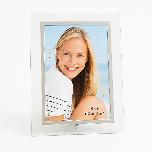 Porta Retrato Vidro Prime Borda Prata Para Fotos 10x15 Vertical – Tuut