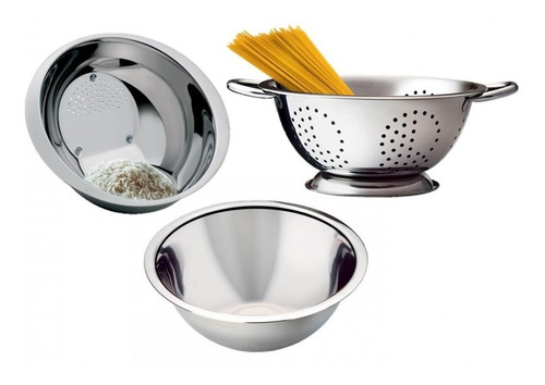 Jogo Cozinha 3 Peças Escorredor Arroz, Macarrão E Bowl Yazi