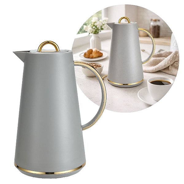 Garrafa Térmica Samira 1 Litro Cinza e Dourado Design Moderno Luxo - Tuut