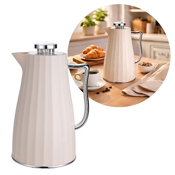 Garrafa Térmica Kiara 1 Litro Creme e Prata Design Classic Luxo - Tuut
