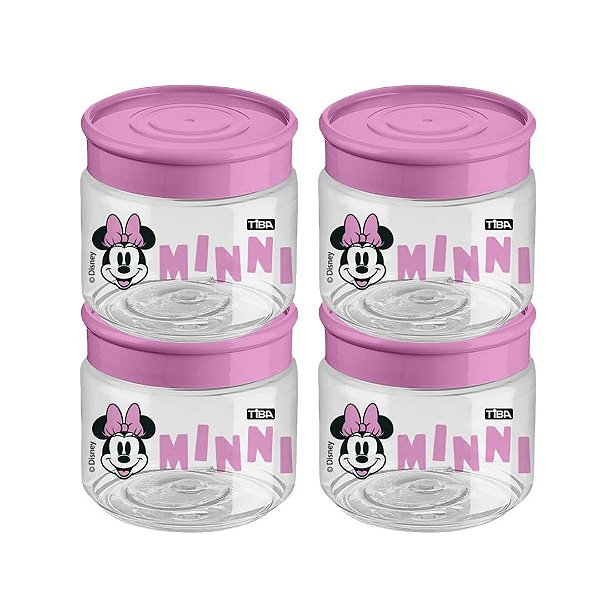 Kit 4 Mini Pote Multiuso Minnie Mouse 160ml Rosa BPA Free Licenciado Disney