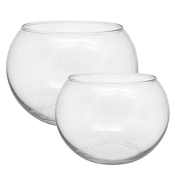 Jogo 2 Vasos Tipo Aquário Vidro Redondo Decoração e Terrários 4,5 e 2 Litros