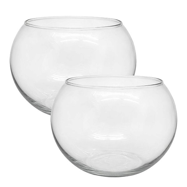 Jogo 2 Vasos Tipo Aquário de Vidro Redondo Decoração e Terrários 4,5 Litros