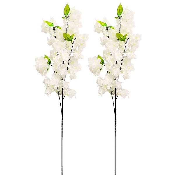 Kit 2 Flor de Pêssego Branca Artificial Arranjo Premium 45cm Decoração