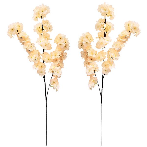 Kit 2 Flor de Pêssego Creme Artificial Arranjo Premium 45cm Decoração