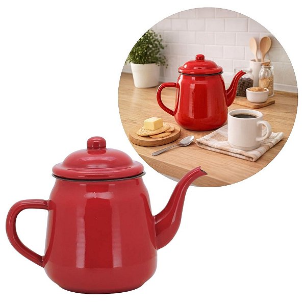 Bule Esmaltado Vermelho Prime Tradicional 1000ml Café ou Chá - Tuut