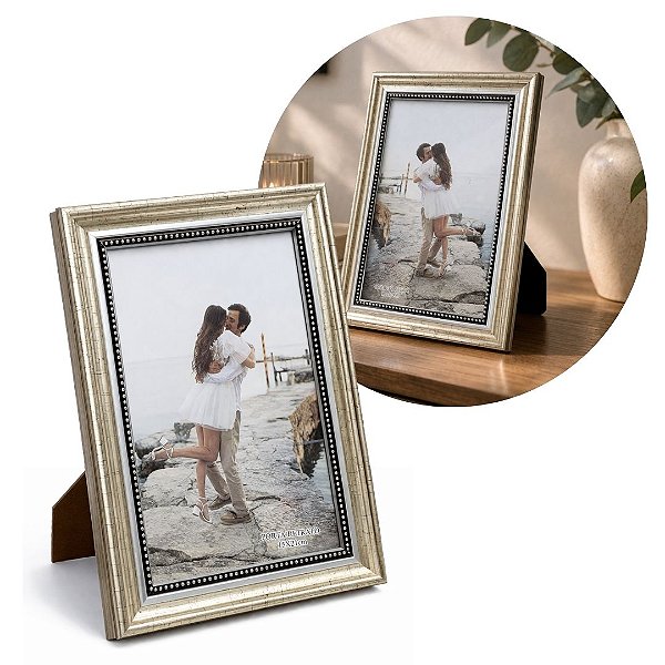 Porta Retrato 15x21 Moldura Madeira Premium Champanhe Com Vidro Vertical e Horizontal