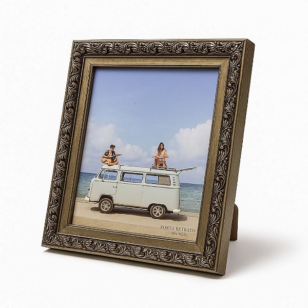 Porta Retrato Madeira Moldura Bronze Texturizado Folhagens Luxo 20x25 -  Quadri Molduras