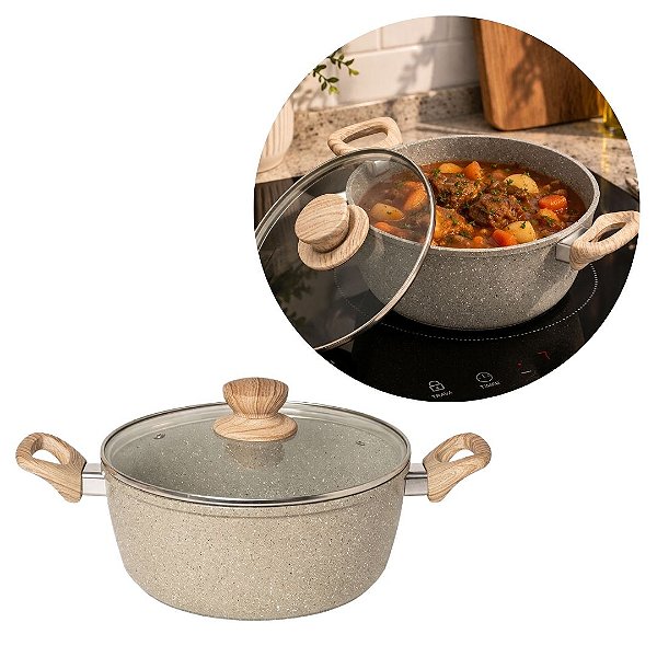 Panela Caçarola Alumínio Cerâmica Bege Marmorizada 20cm 3L Indução Premium - Fratelli