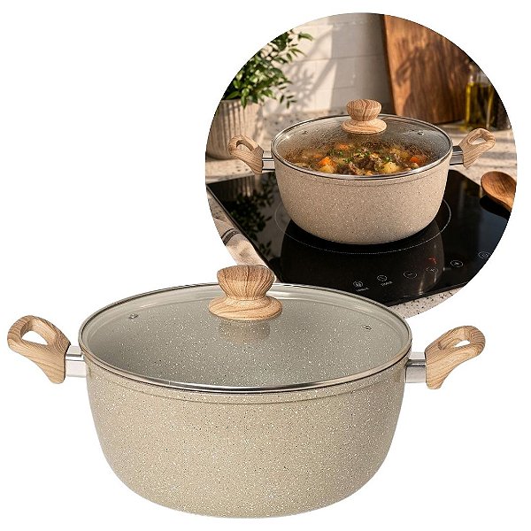 Panela Caçarola Alumínio Cerâmica Bege Marmorizada 24cm 5L Indução Premium - Fratelli