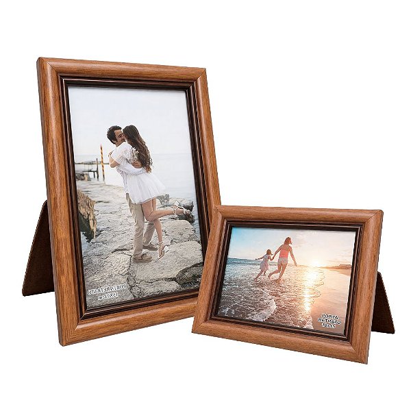 Jogo 2 Porta-Retratos 10x15  e 15x21 Madeira Marrom Fosco Tradicional  Com Vidro Horizontal ou Vertical