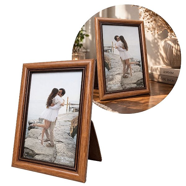 Porta Retrato 15x21 Madeira Marrom Fosco Tradicional  Com Vidro Vertical Horizontal