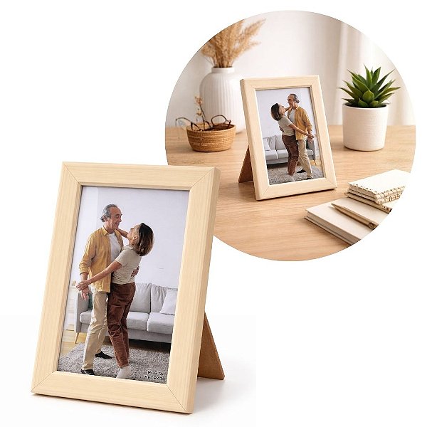 Porta Retrato 10x15 Madeira Bege Fosca Tradicional Friso Interno Com Vidro Vertical Horizontal