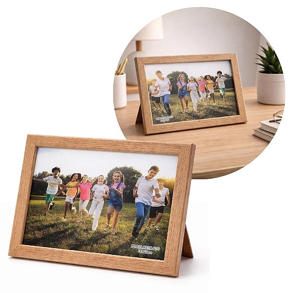 Porta Retrato 15x21 Madeira Marrom Claro Tradicional Com Vidro Vertical ou Horizontal