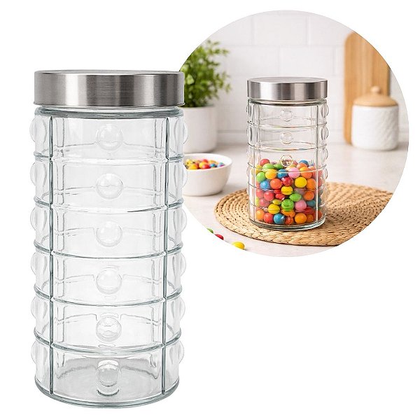 Pote de Vidro 1600ml com Tampa Rosca em Aço Inox Porta Mantimento Design Decor Point