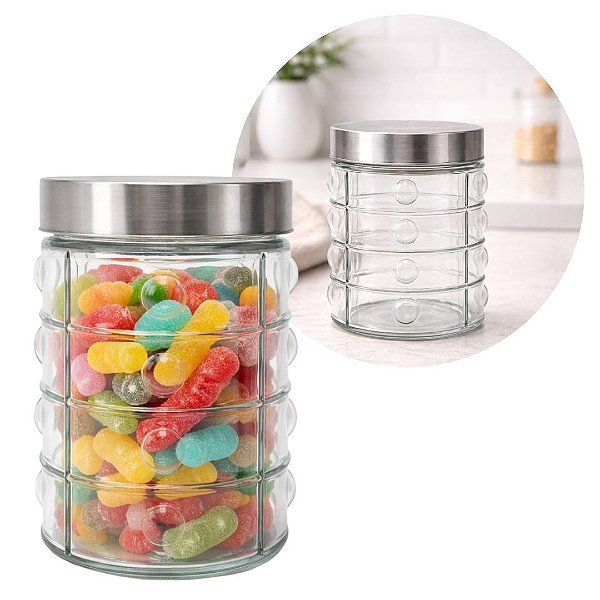 Pote de Vidro 1200ml com Tampa Rosca em Aço Inox Porta Mantimento Design Decor Point