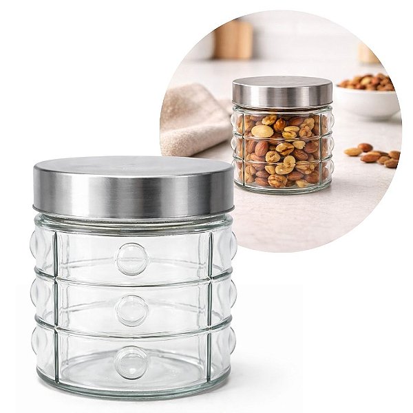 Pote de Vidro 800ml com Tampa Rosca em Aço Inox Porta Mantimento Design Decor