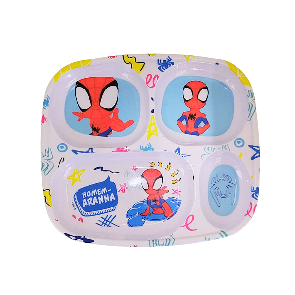 Prato Infantil Homem-Aranha 4 Divisórias Melamina Licenciado