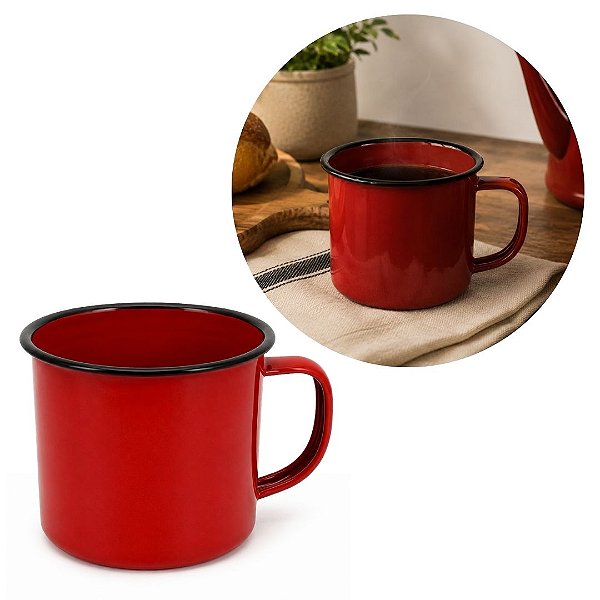 Caneca Esmaltada Vermelha Tradicional 350ml Retrô Premium - Tuut