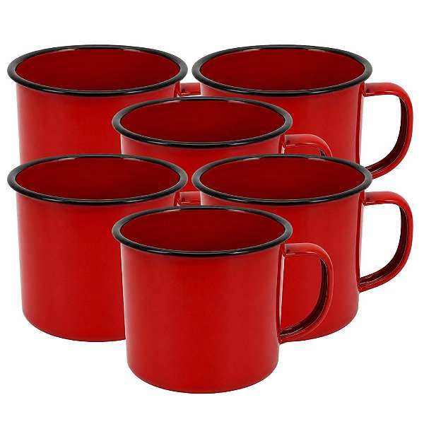 Jogo Caneca Esmaltada Vermelha 8cm 350ml 6 Peças- Yazi