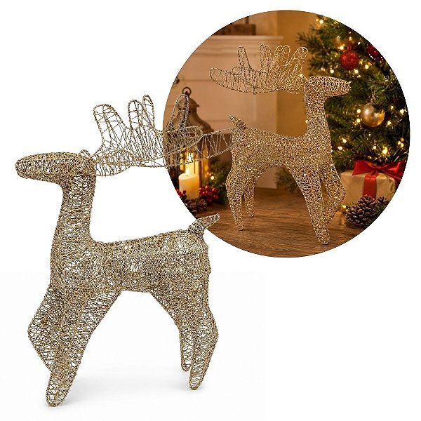 Rena Natalina Decorativa Aramada Champanhe Glitter e Lantejoulas Prime 48cm - Mundial Casa