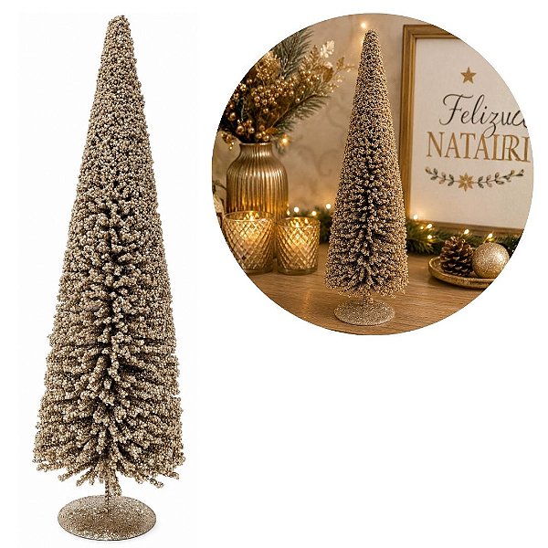 Árvore Decorativa Pinheiro Natal Champanhe Luxo Glitter e Lantejoulas 60cm - Mundial Casa