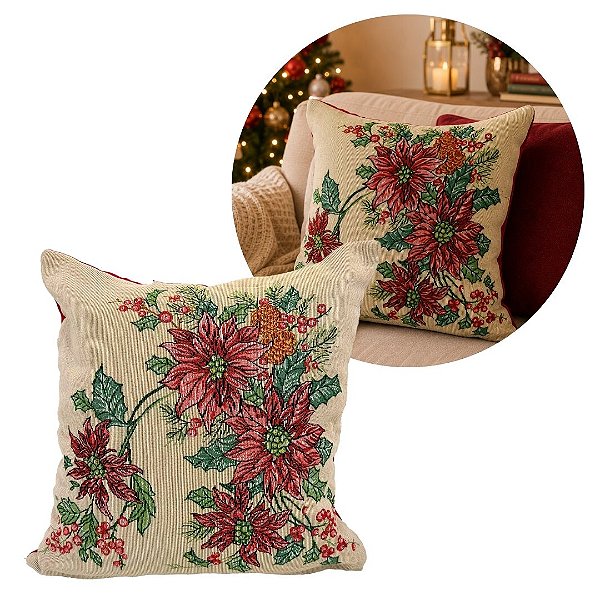 Capa de Almofada Natalina Gobelin Bico de Papagaio 45x45cm com Zíper - Magizi