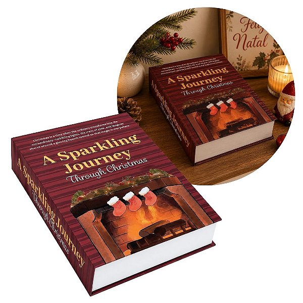 Livro Fake Natalino Decorativo Caixa Multiuso Christmas Grande 32x22cm com Fechamento Magnético