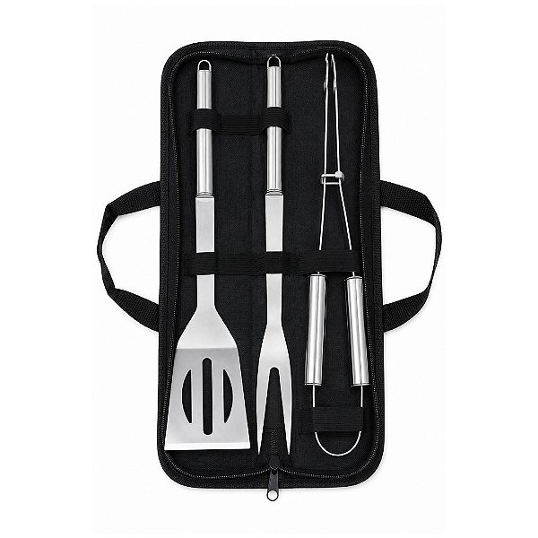 Kit Churrasco 3 Peças Aço Inox Premium com Maleta, Alça e Zíper - Mundial Casa