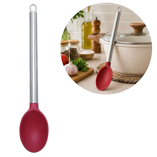 Colher para Arroz Silicone Vinho Bordô e Cabo Inox Elite - Tuut
