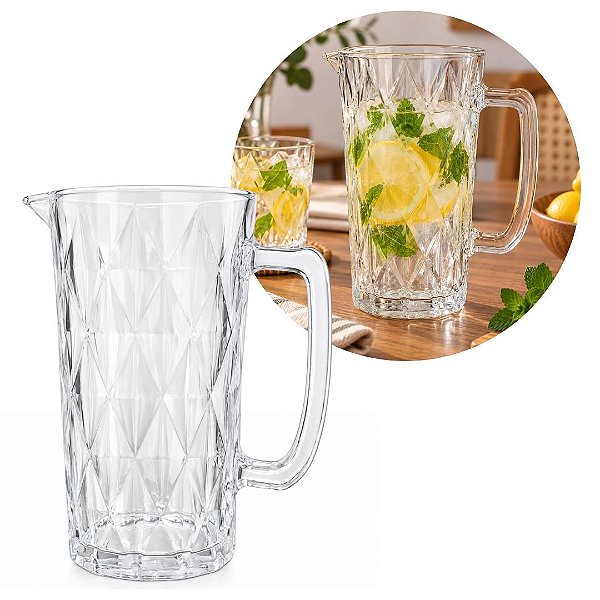 Jarra de Vidro Diamond Luxo 1,2 Litros Transparente - Praticasa