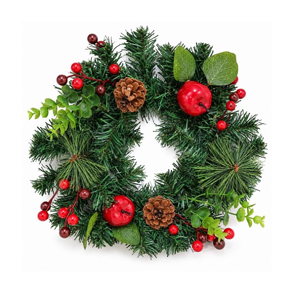 Guirlanda de Natal Decorada Verde 30cm com Pinhas Berries e Folhagens Luxo - Master Christmas
