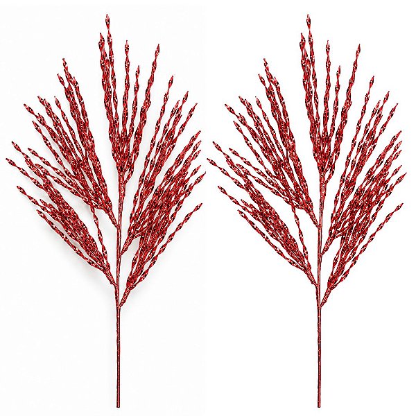 Kit 2 Galhos Decorativo Pick Natalino Setarias Vermelho Espiral Aramado 60cm