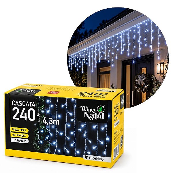 Cascata LED 240 Lâmpadas Branco Frio 4,3 Metros 8 Funções 220V