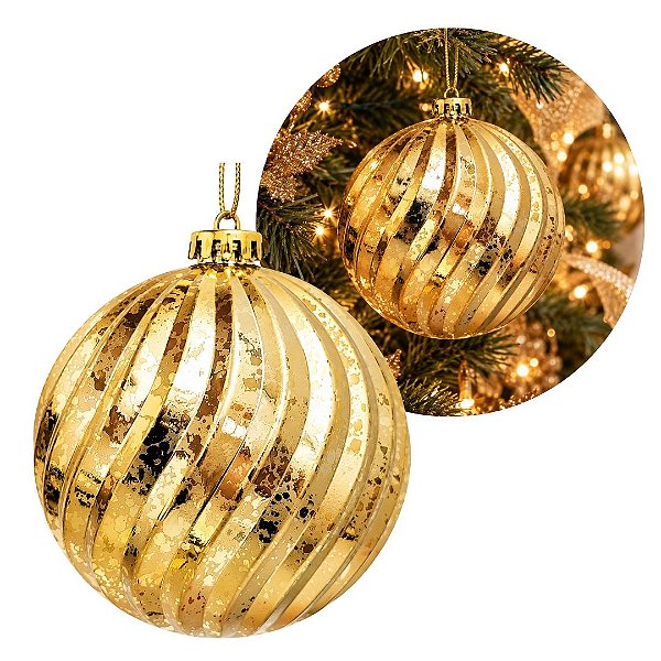 Bola de Natal Grande 15cm Dourada Ondulada Marmorizado Luxo - Master Christmas