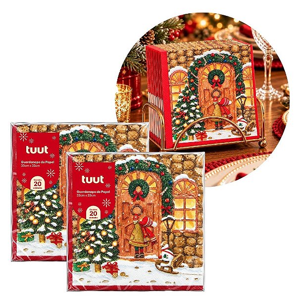 Guardanapo Decorado Natalino Casa Papai Noel 33x33cm 20 Unidades