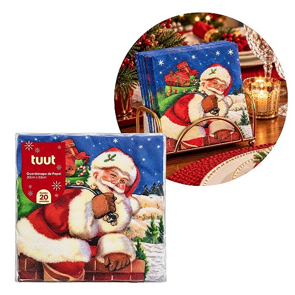 Guardanapo Decorado Estampa Natal Papai Noel 33x33cm Pacote 20 Unidades