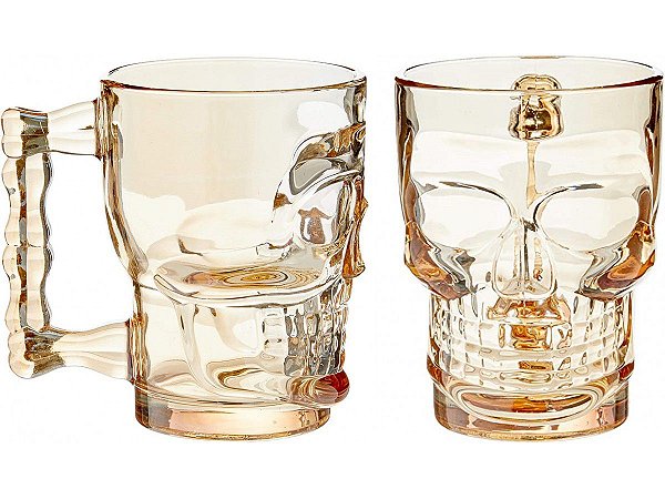 Jogo Caneca Chopp Caveira Rock Style Vidro Ambar 510ml 2 Un