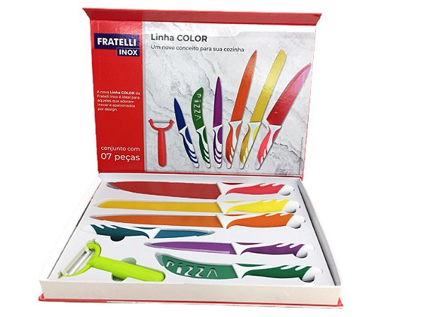 Conjunto de Facas e Descascador Inox Color Premium 7 Peças - Fratelli