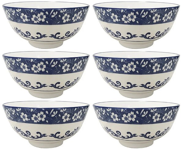 Jogo Tigela Bowl Porcelana Blue Garden 250ml 6 Unidades - Lyor