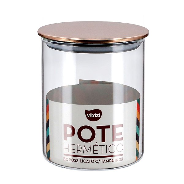 Pote Hermético Vidro Premium Borossilicato Tampa Inox 700ml - Vitrizi