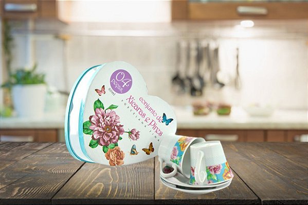 Conjunto de Xícara e Pires Porcelana Fina  80ml 2 Pç  Wincy