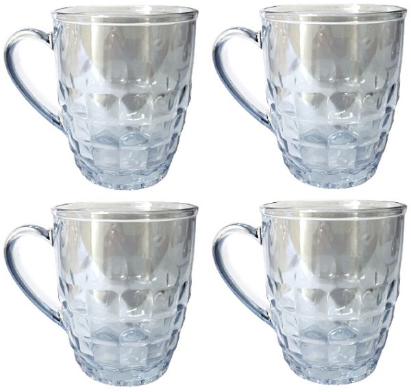 Jogo Caneca Vidro Azul Platinado Premium 410ml 4 Peças - Fratelli