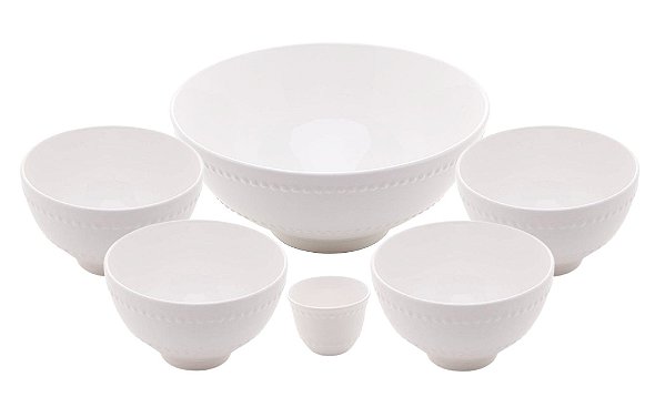 Conjunto Tigelas Bowl Porcelana Pearl Premium com Molheira 6 Peças - Lyor