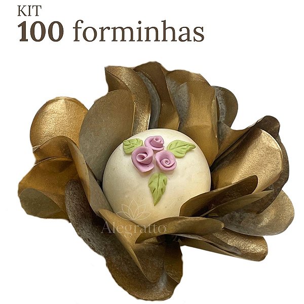 Kit 100 Forminhas Lunari Papel - Dourado