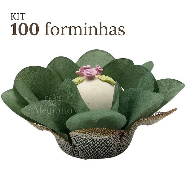Kit 100 Forminhas Lunita Papel com tela - Verde Oliva Escuro