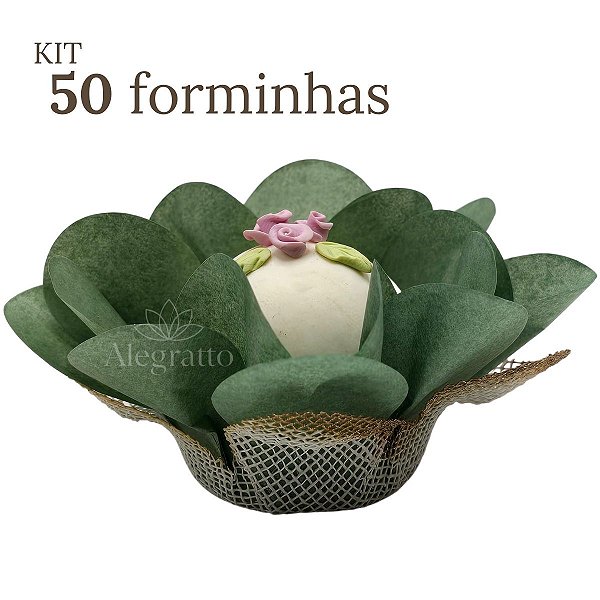 Kit 50 Forminhas Lunita Papel com tela - Verde Oliva Escuro