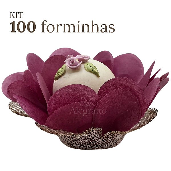 KIT 100 Forminhas Lunita Papel com tela - Rosa Velho