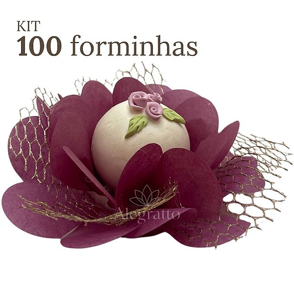 Kit 100 forminhas Imperial - Papel com tela - Rosa Velho Escuro SS39